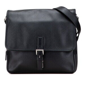 Prada triangular logo plaque crossbody shoulder bag black Saffiano leather